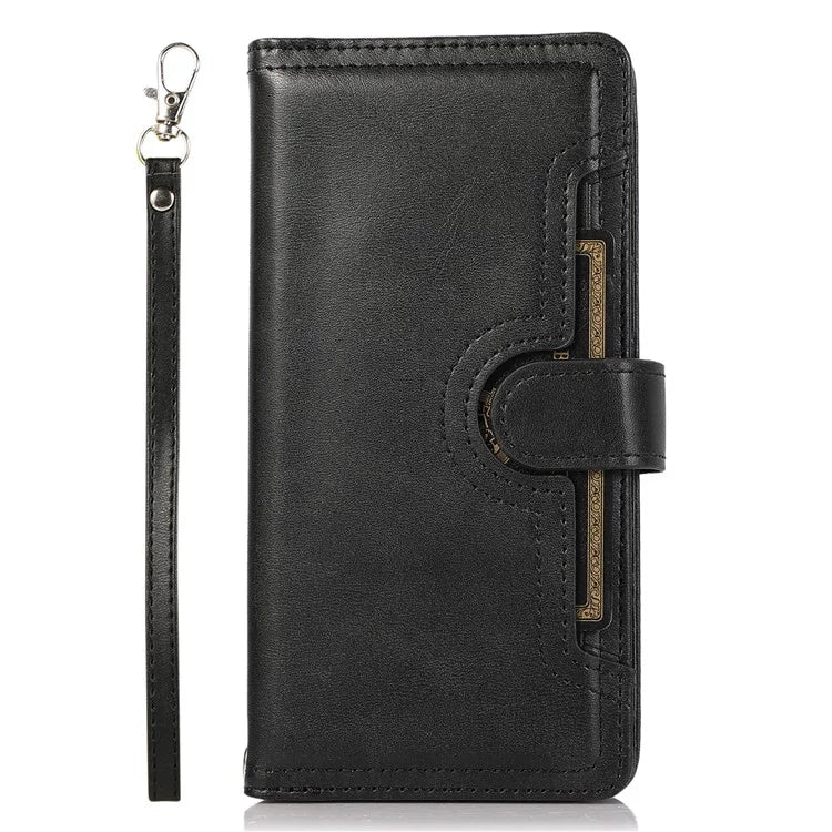 For iPhone 16 Case Split Leather Magnetic Wallet Phone Protector with Wrist Strap