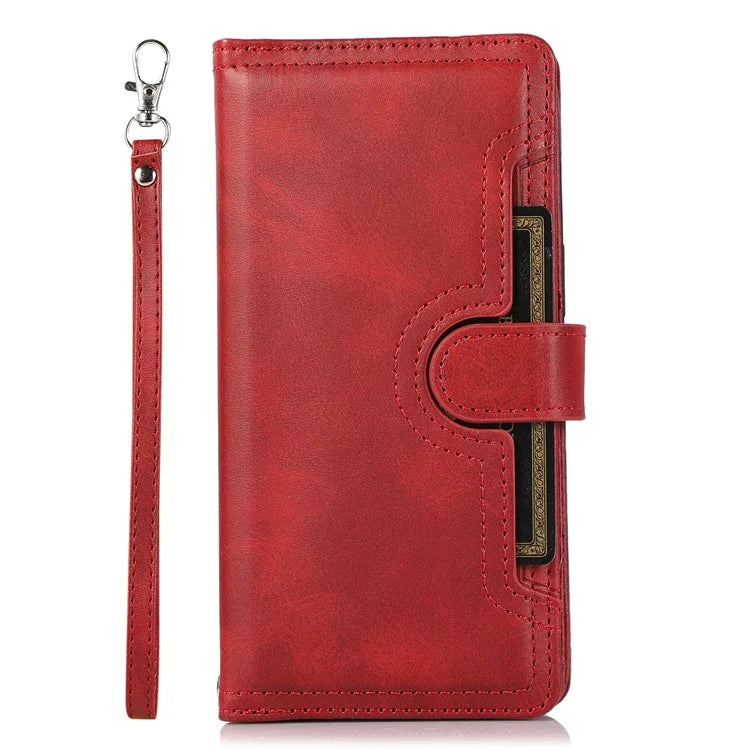 For iPhone 16 Case Split Leather Magnetic Wallet Phone Protector with Wrist Strap