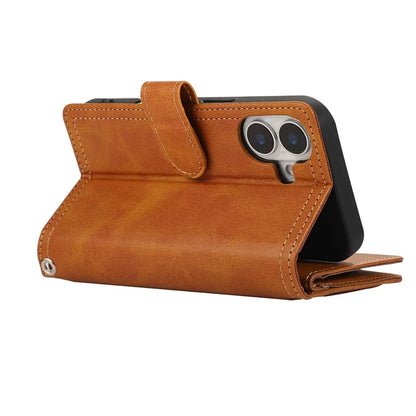 For iPhone 16 Case Split Leather Magnetic Wallet Phone Protector with Wrist Strap