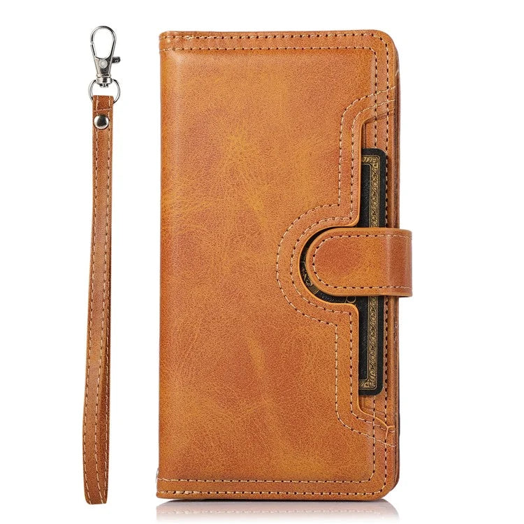 For iPhone 16 Case Split Leather Magnetic Wallet Phone Protector with Wrist Strap