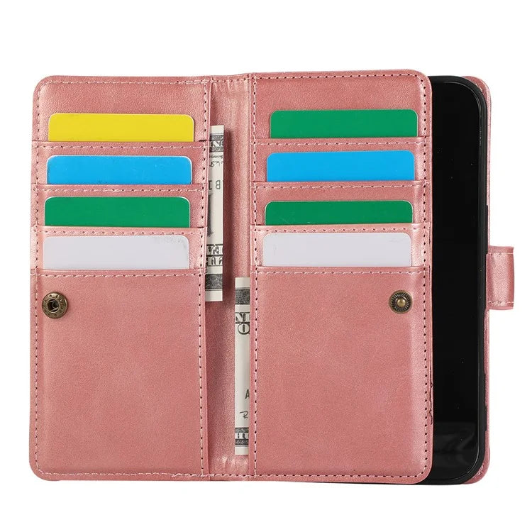 For iPhone 16 Case Split Leather Magnetic Wallet Phone Protector with Wrist Strap