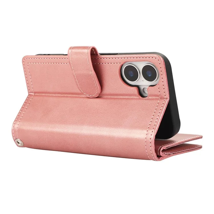 For iPhone 16 Case Split Leather Magnetic Wallet Phone Protector with Wrist Strap