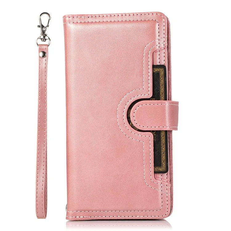 For iPhone 16 Case Split Leather Magnetic Wallet Phone Protector with Wrist Strap