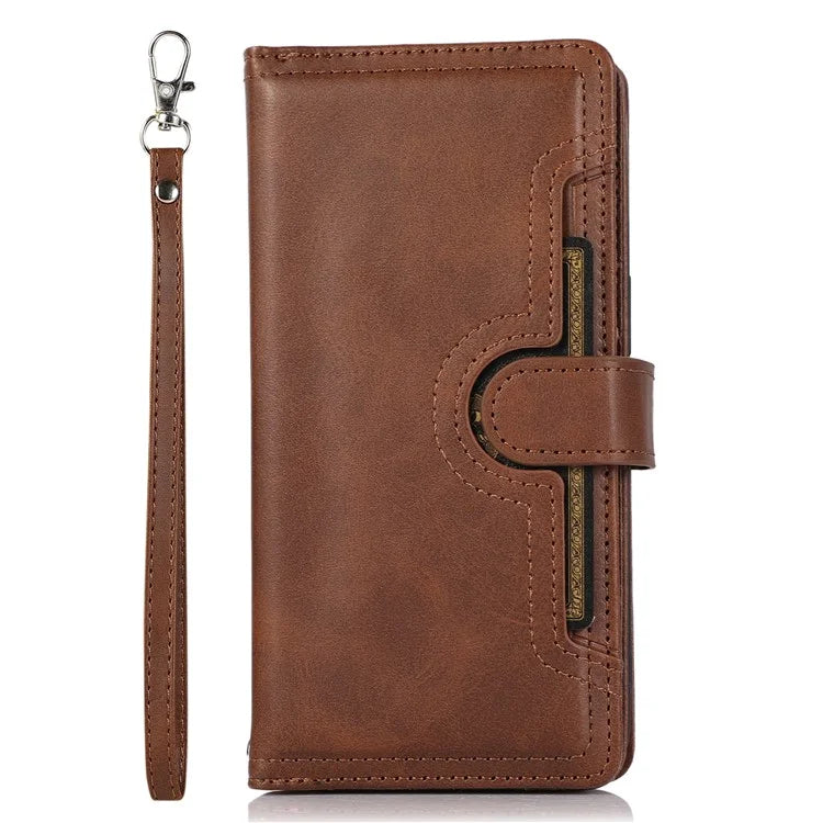 For iPhone 16 Case Split Leather Magnetic Wallet Phone Protector with Wrist Strap