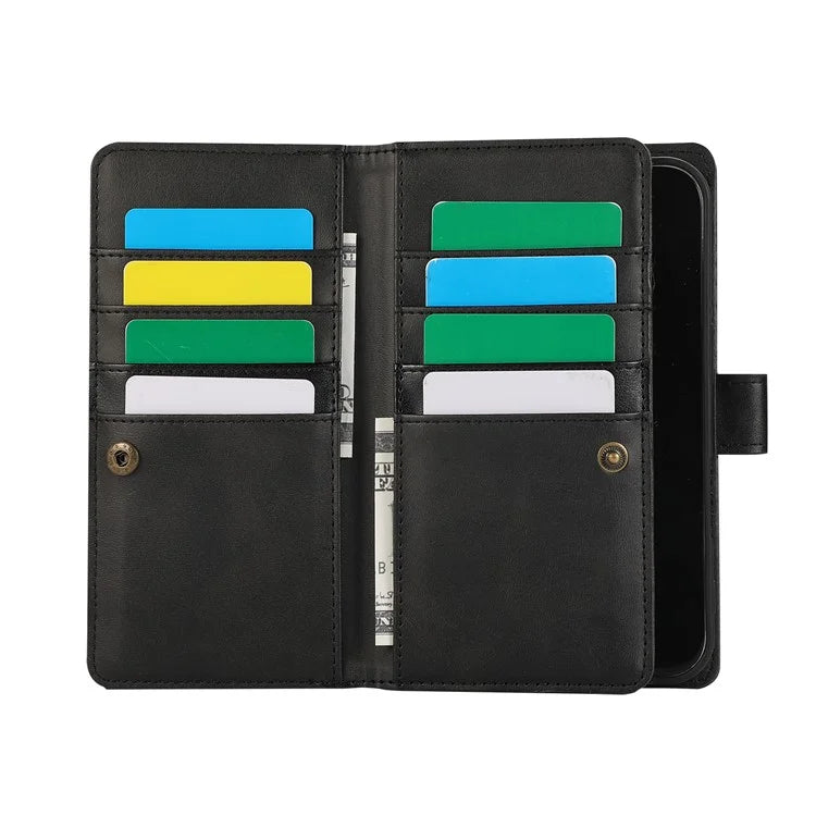 For iPhone 16 Plus Case Split Leather Magnetic Wallet Phone Protector with Wrist Strap