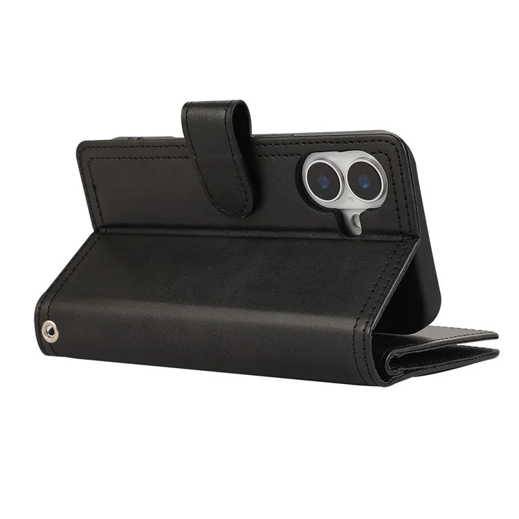 For iPhone 16 Plus Case Split Leather Magnetic Wallet Phone Protector with Wrist Strap