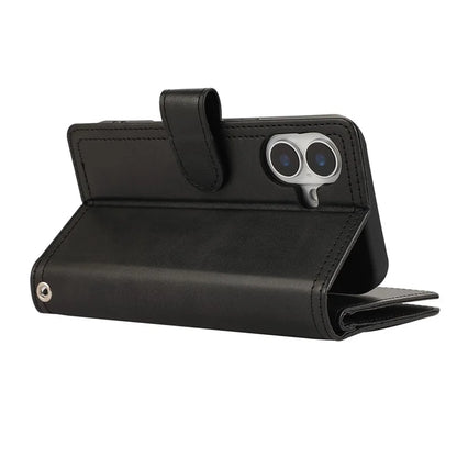 For iPhone 16 Plus Case Split Leather Magnetic Wallet Phone Protector with Wrist Strap