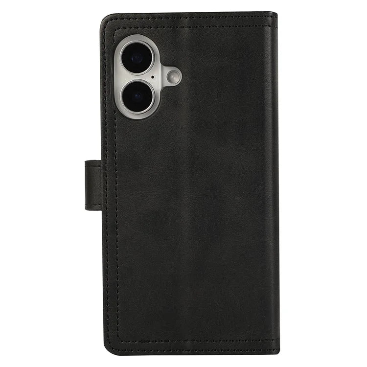 For iPhone 16 Plus Case Split Leather Magnetic Wallet Phone Protector with Wrist Strap