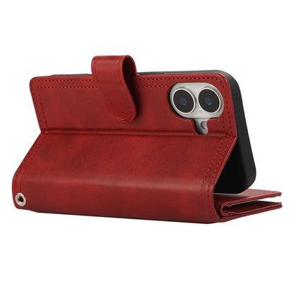 For iPhone 16 Plus Case Split Leather Magnetic Wallet Phone Protector with Wrist Strap