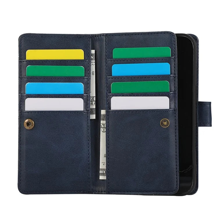 For iPhone 16 Plus Case Split Leather Magnetic Wallet Phone Protector with Wrist Strap