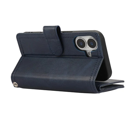 For iPhone 16 Plus Case Split Leather Magnetic Wallet Phone Protector with Wrist Strap
