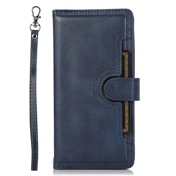 For iPhone 16 Plus Case Split Leather Magnetic Wallet Phone Protector with Wrist Strap