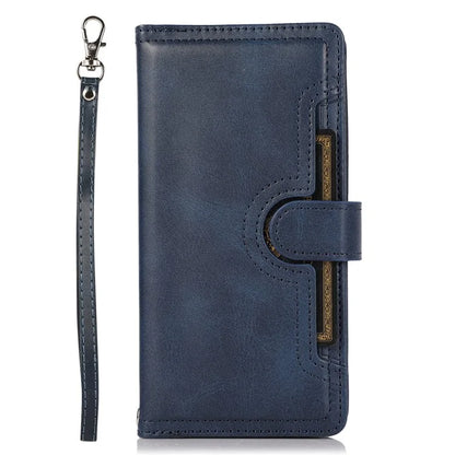 For iPhone 16 Plus Case Split Leather Magnetic Wallet Phone Protector with Wrist Strap