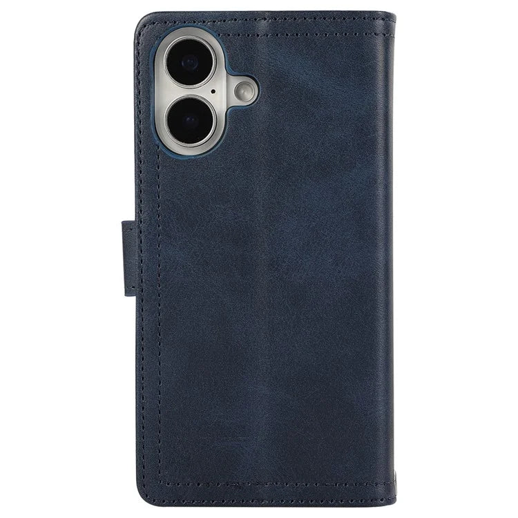 For iPhone 16 Plus Case Split Leather Magnetic Wallet Phone Protector with Wrist Strap