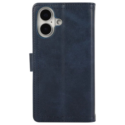 For iPhone 16 Plus Case Split Leather Magnetic Wallet Phone Protector with Wrist Strap