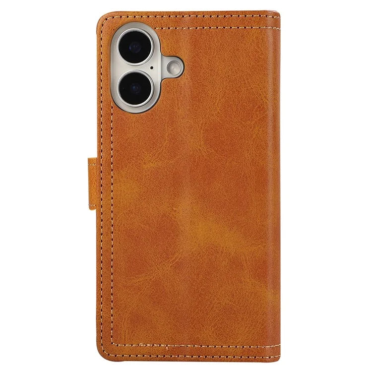 For iPhone 16 Plus Case Split Leather Magnetic Wallet Phone Protector with Wrist Strap
