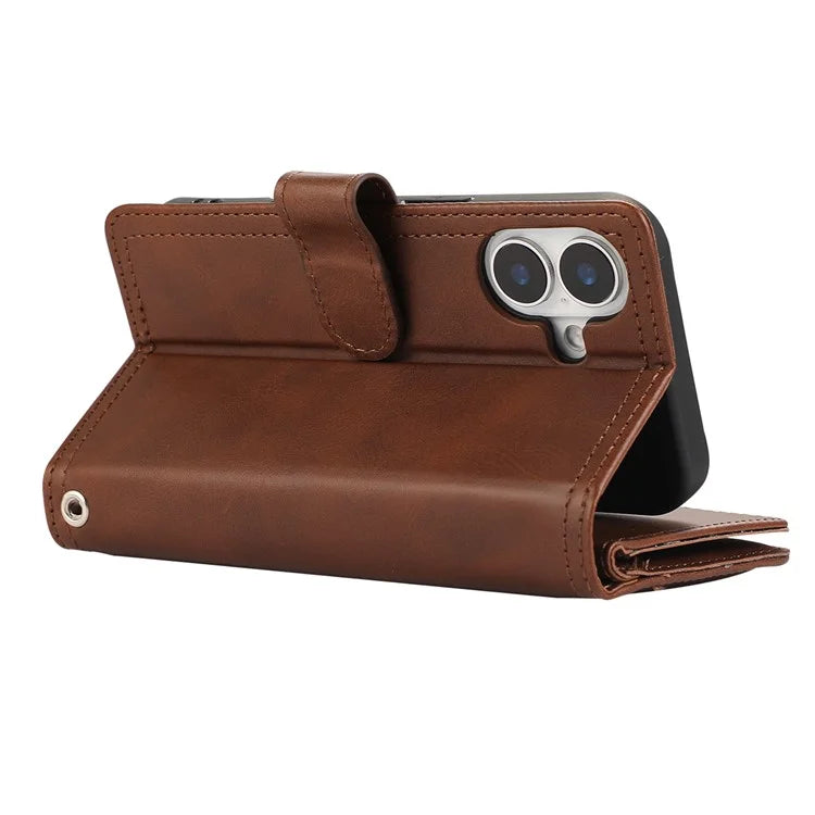 For iPhone 16 Plus Case Split Leather Magnetic Wallet Phone Protector with Wrist Strap