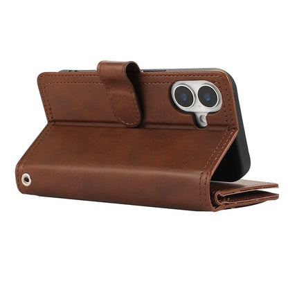 For iPhone 16 Plus Case Split Leather Magnetic Wallet Phone Protector with Wrist Strap