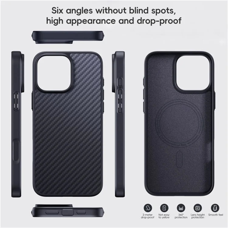 For iPhone 16 Pro Case Compatible MagSafe Shockproof TPU+Aramid Fiber Phone Cover Carbon Fiber Texture