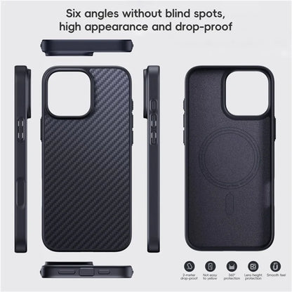 For iPhone 16 Pro Case Compatible MagSafe Shockproof TPU+Aramid Fiber Phone Cover Carbon Fiber Texture