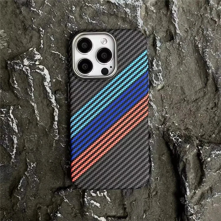 For iPhone 15 Pro Case Compatible with MagSafe Carbon Fiber Texture PC Phone Cover