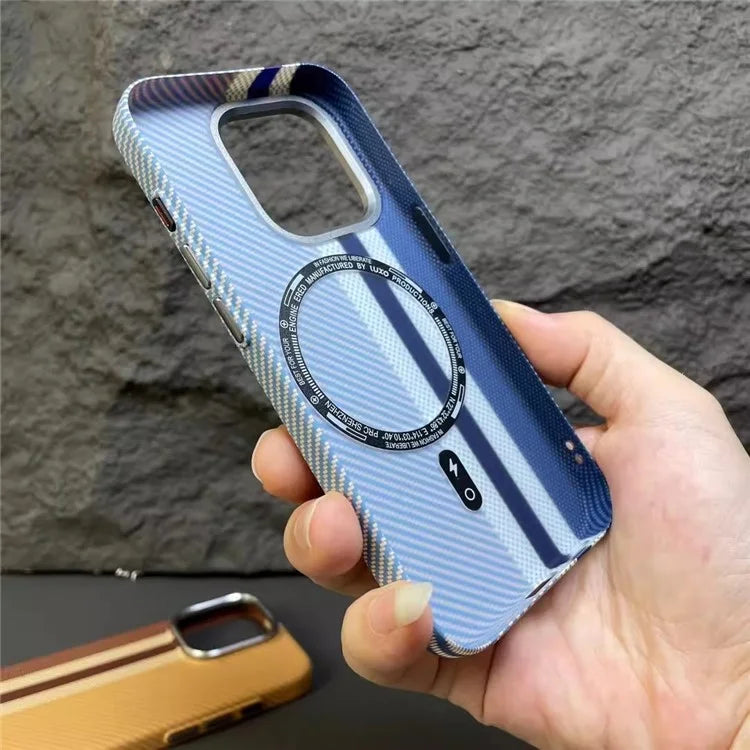 For iPhone 15 Pro Case Compatible with MagSafe Carbon Fiber Texture PC Phone Cover