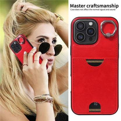 006 For iPhone 16 Pro Max Case Anti-Drop Leather + TPU Phone Cover Card Slot Ring Kickstand