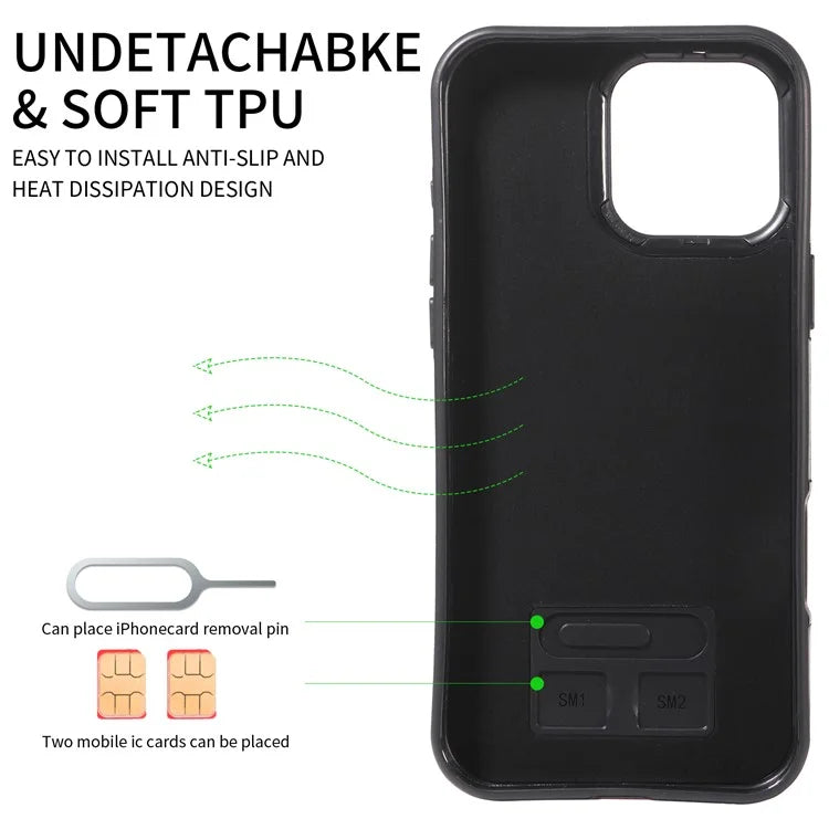 006 For iPhone 16 Pro Max Case Anti-Drop Leather + TPU Phone Cover Card Slot Ring Kickstand