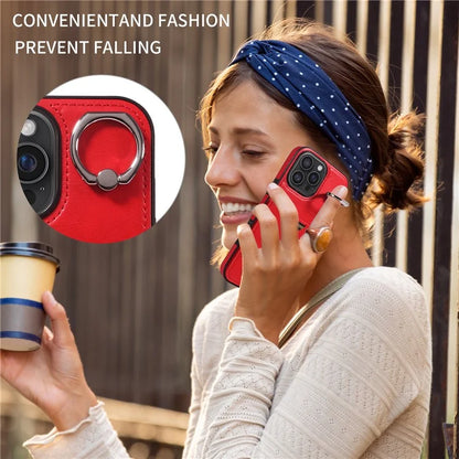 006 For iPhone 16 Pro Max Case Anti-Drop Leather + TPU Phone Cover Card Slot Ring Kickstand