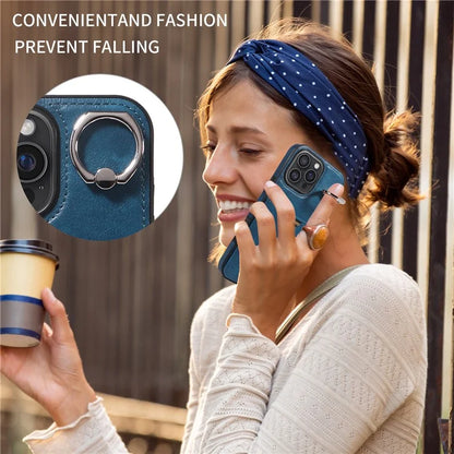 006 For iPhone 16 Pro Max Case Anti-Drop Leather + TPU Phone Cover Card Slot Ring Kickstand