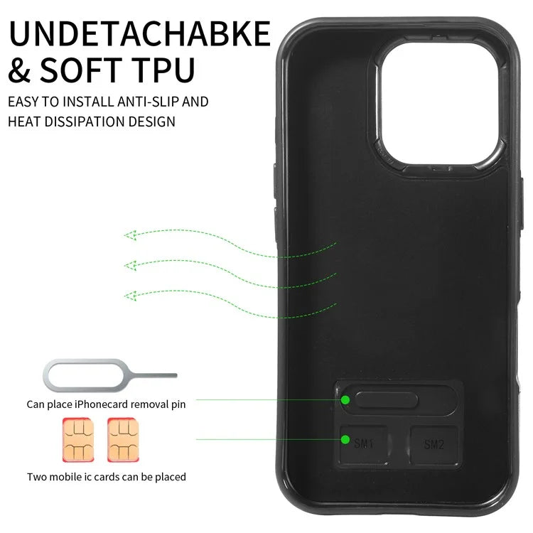 006 For iPhone 16 Pro Case Anti-Drop Leather + TPU Phone Cover Card Slot Ring Kickstand