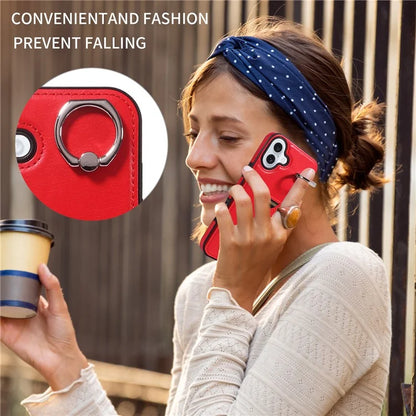 006 For iPhone 16 Plus Case Anti-Drop Leather + TPU Phone Cover Card Slot Ring Kickstand