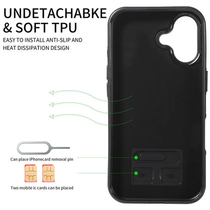 006 For iPhone 16 Case Anti-Drop Leather + TPU Phone Cover Card Slot Ring Kickstand