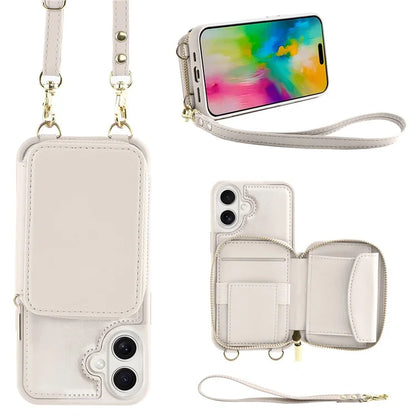 For iPhone 16 Plus Case RFID Blocking Zipper Wallet Leather Phone Cover with Straps