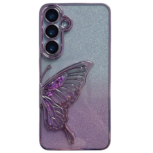 For Samsung Galaxy S24 Case Quicksand Butterfly TPU Phone Cover with Glass Lens Film