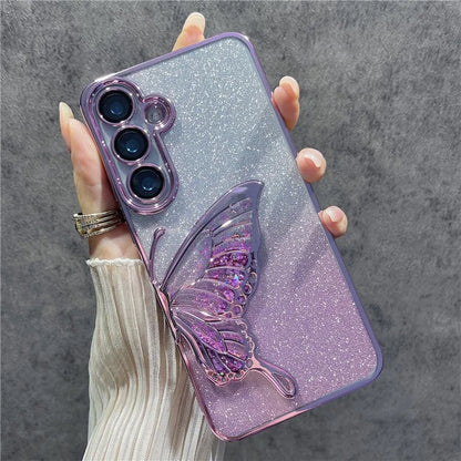 For Samsung Galaxy S24 Case Quicksand Butterfly TPU Phone Cover with Glass Lens Film