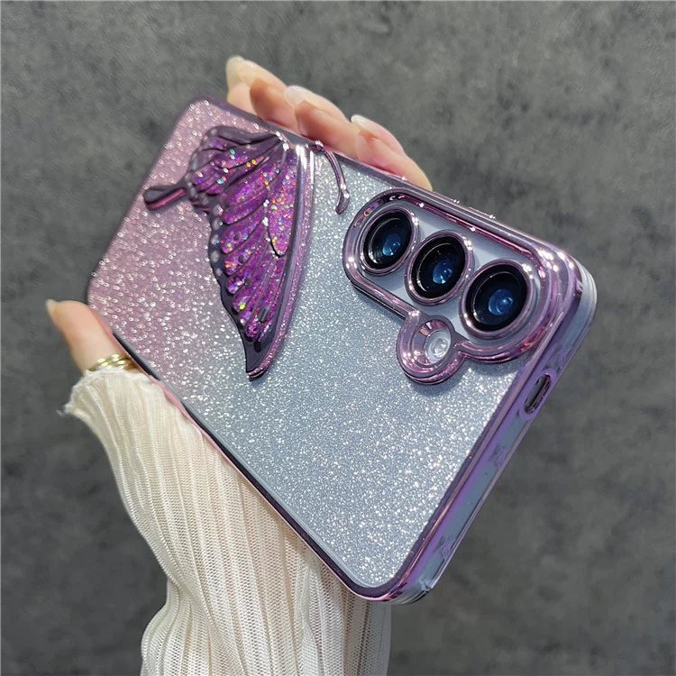 For Samsung Galaxy S24 Case Quicksand Butterfly TPU Phone Cover with Glass Lens Film
