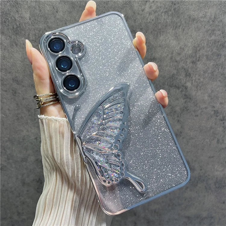 For Samsung Galaxy S24 Case Quicksand Butterfly TPU Phone Cover with Glass Lens Film