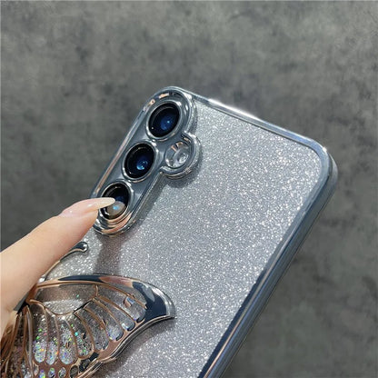 For Samsung Galaxy S24 Case Quicksand Butterfly TPU Phone Cover with Glass Lens Film