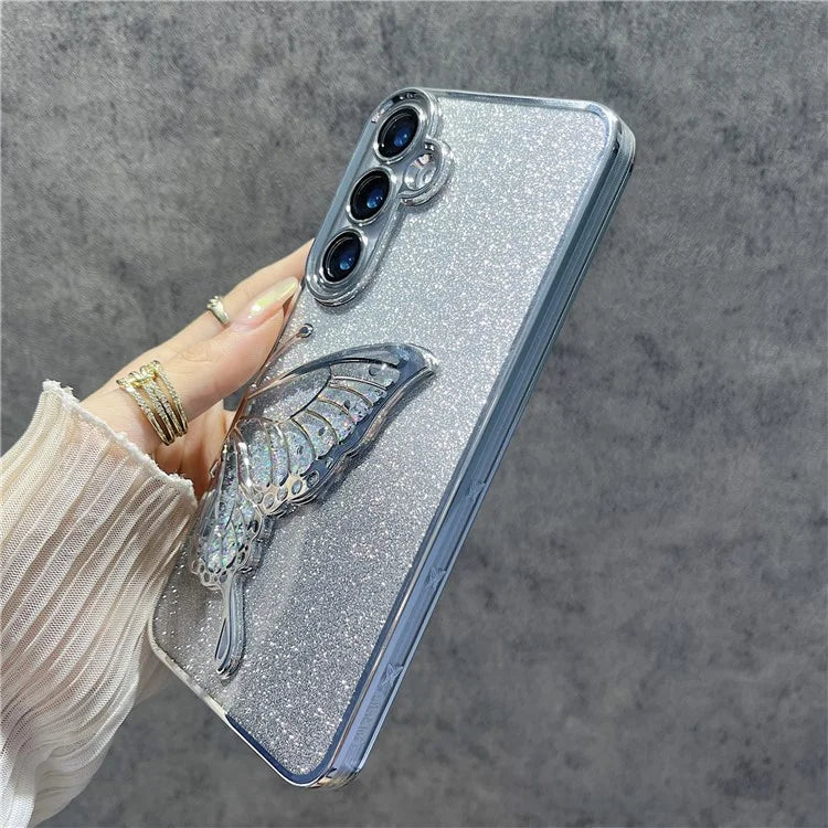 For Samsung Galaxy S24 Case Quicksand Butterfly TPU Phone Cover with Glass Lens Film