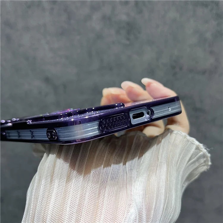 For Samsung Galaxy S24 Case Quicksand Butterfly TPU Phone Cover with Glass Lens Film