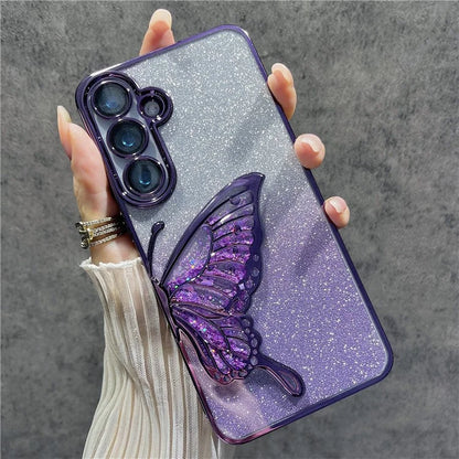 For Samsung Galaxy S24 Case Quicksand Butterfly TPU Phone Cover with Glass Lens Film