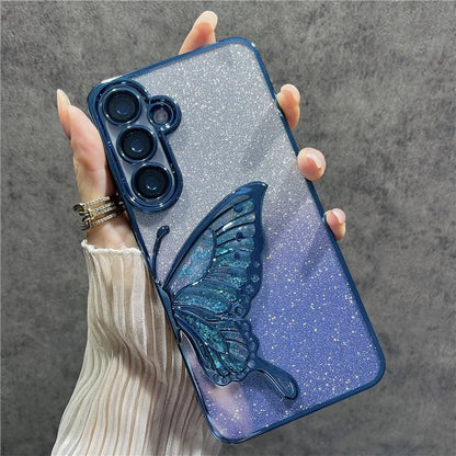 For Samsung Galaxy S24 Case Quicksand Butterfly TPU Phone Cover with Glass Lens Film