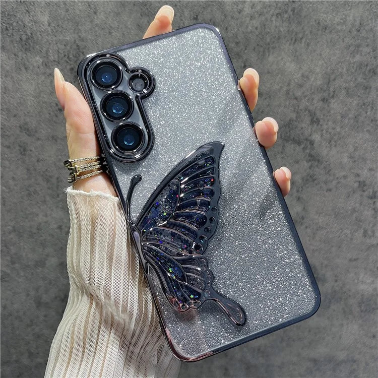 For Samsung Galaxy S24 Case Quicksand Butterfly TPU Phone Cover with Glass Lens Film