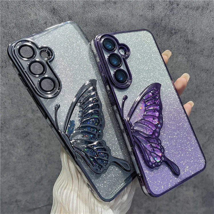 For Samsung Galaxy S24 Case Quicksand Butterfly TPU Phone Cover with Glass Lens Film