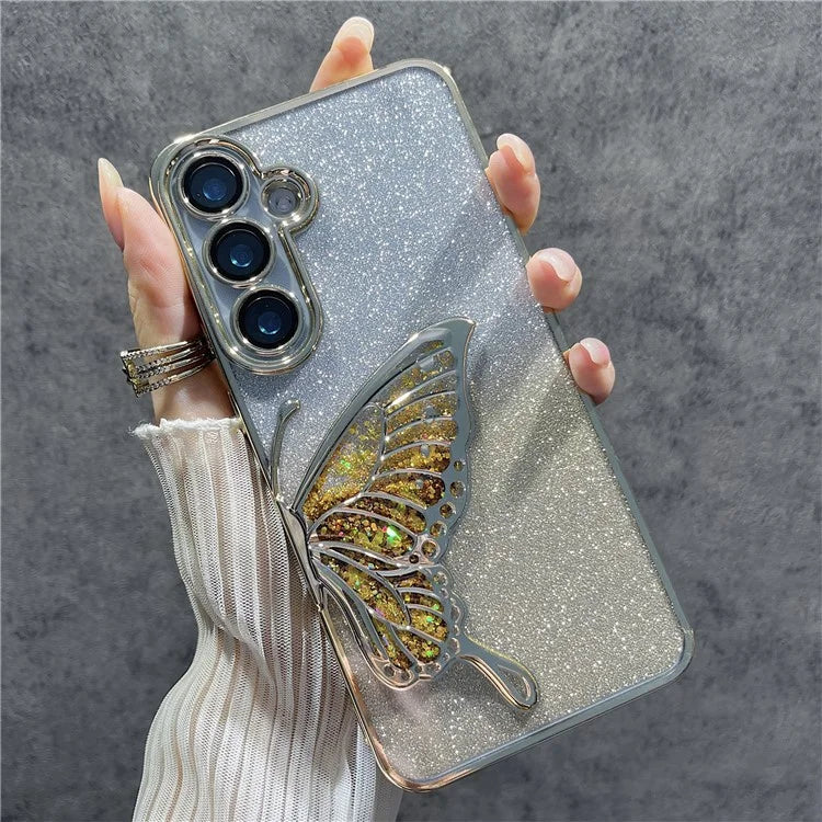 For Samsung Galaxy S24 Case Quicksand Butterfly TPU Phone Cover with Glass Lens Film