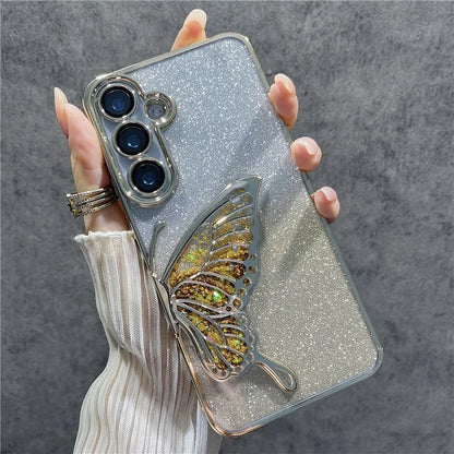 For Samsung Galaxy S24 Case Quicksand Butterfly TPU Phone Cover with Glass Lens Film