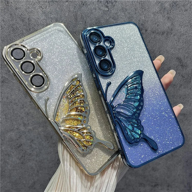 For Samsung Galaxy S24 Case Quicksand Butterfly TPU Phone Cover with Glass Lens Film