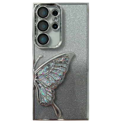 For Samsung Galaxy S24 Ultra Case Quicksand Butterfly TPU Phone Cover with Glass Lens Film
