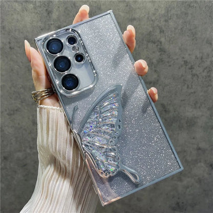 For Samsung Galaxy S24 Ultra Case Quicksand Butterfly TPU Phone Cover with Glass Lens Film